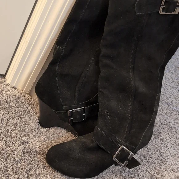 Naughty Monkey Black Suede Heeled Boots with Buckles - Picture 6 of 8